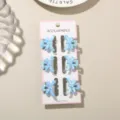 Set of six mini light blue bow hair claw clips for women on a white display card - 6 Pieces With Display Card / Pearlescent Light Blue