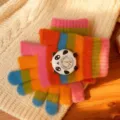 Bunte gestreifte Kinder-Strickhandschuhe mit niedlicher Panda-Uhr fuer warme Wintertage - Einheitsgröße / Handschuhe mit Bärenmotiv für Armbanduhren