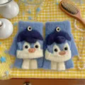 Bambini inverno simpatico pinguino lavorato a maglia guanti mezza dito caldi neonato blu - Taglia unica / Pinguino di peluche azzurro