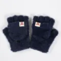 Dark Blue Fuzzy Half Finger Gloves Convertible Warm Knit Mittens for Women Winter - One Size / Cyan Antler