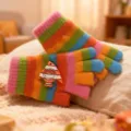 Guanti invernali caldi in maglia per bambini, a righe colorate, simpatico design di pesce. - Taglia unica / Guanti con motivo pesce per orologio