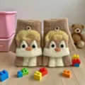 Guanti in maglia da bambino con pinguino di cartone animato caldi invernali per ragazzi - Taglia unica / Pinguino di peluche kaki