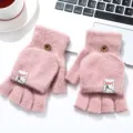 Guanti in maglia senza dita convertibili rosa invernali, caldi guanti in peluche per scrivere. - Taglia unica / Rosa