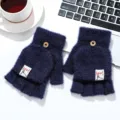 Guanti senza dita convertibili soffici blu scuro, muffole in maglia calda spessa. - Taglia unica / Blu scuro