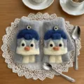 Guanti mezzo dito lavorati a maglia pinguino cartone animato bambini inverno caldi - Taglia unica / Pinguino di peluche grigio