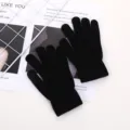 Classic black winter knit gloves for women and men, warm thick thermal five-finger gloves. - Solid Black