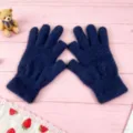 Women winter warm fuzzy knit gloves dark blue soft plush thick thermal full finger mittens - One Size / Two-Finger Cutout Gloves - Cyan