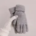 Winter warm touch screen knit gloves for women thick five finger gloves grey daily wear - One Size / Pineapple Pattern Faux Cashmere Set - Grey
