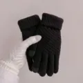 Damen Winter Warme Verdickte Strick Touchscreen Handschuhe in Schwarzer Farbvariante - Einheitsgröße / Ananaskeks PLUS Schwarz
