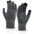 Gants tactiles en tricot noir et blanc hiver cyclisme plein air coupe-vent antidérapants thermiques - Gris