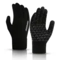 Gants de tricot d'hiver noirs pour cyclisme, tactiles avec paume antidérapante pour le froid. - Noir