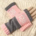 Winter Strick fingerlose Handschuhe für Damen, süßer Hundemama Druck warme Handschuhe. - Buchstabe Rosa