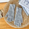 Guanti in maglia grigi inverno caldi morbidi lana cinque dita colore unito cashmere - Taglia unica / Guanti a cinque dita con spacco grigio