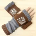 Strick Fingerlose Handschuhe Braun Grau Dog Mom Winter Armwärmer Weich Dehnbar - Buchstabe Kaffee
