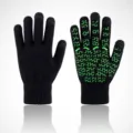 Guanti touchscreen in maglia nera con motivo antiscivolo verde per sport all aperto. - Taglia unica / Uomo Nero
