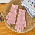 Women's winter pink knit gloves, warm wool touch screen daily wear and outdoor cycling. - One Size / Split Five-Finger Gloves - Pink