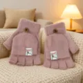 Guanti invernali caldi convertibili a metà dito in pelliccia sintetica rosa per studiare. - Taglia unica / Stile Etichetta Rosa