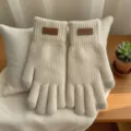Guanti invernali caldi in maglia touch screen da donna, foderati carini per ciclismo e studio. - Taglia unica / Bianco avorio