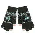 Winter thick touch screen knit gloves with cute deer pattern and warm fleece lining details - One Size / Full Deer Black