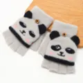 Gants rabattables demi-doigts tricotés panda pour enfants, détail d'accessoire d'hiver chaud. - Taille unique / Ours coquin gris