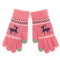 Primo piano dettagliato di guanti invernali in maglia touch screen con cervo e fodera calda. - Taglia unica / Cerbiatto tutto rosso