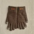 Winter women brown knitted touch screen gloves warm thick five finger outdoor cycling gear - One Size / Brown