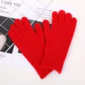 Rode winter gebreide handschoenen voor vrouwen, warme touchscreen wol handschoenen koud - Middellange verticale strepen - Rood