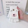 Women winter warm plush fingerless gloves cute cartoon bear half finger flip gloves white - One Size / Bear Nose White