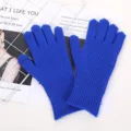 Effen gebreide touchscreen handschoenen voor vrouwen, winter warme wol mode stijl. - Middellange verticale strepen - Blauw