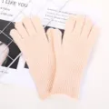 Effen kleur winter gebreide handschoenen voor dames touchscreen zacht warm wanten. - Middellange verticale strepen - Wit