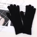 Effenkleurige winter gebreide touchscreen handschoenen voor dames warme stijlvolle - Middellange verticale strepen - Zwart