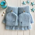 Women winter warm knitted convertible fingerless gloves light blue cute student half mittens - One Size / Ribbed Label - Blue