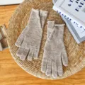 Women's warm knit gloves autumn winter solid color soft touch screen thermal wool mittens - One Size / Vented Full Finger Gloves - Brown