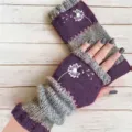 Strick Fingerlose Handschuhe Lila Grau Pusteblume Druck Warme Winter Mode Stil Variante - Löwenzahn Lila