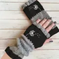 Strick fingerlose Handschuhe Winter Armstulpen grau schwarz Farbblock Winterzubehör - Löwenzahn Schwarz