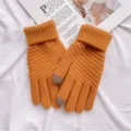 Damen Winter dicke warme Touchscreen Strickhandschuhe, kuschelige Thermohandschuhe gelb. - Einheitsgröße / Ananaskeks PLUS - Orange