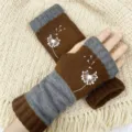 Winterwarme Strick-Fingerless-Handschuhe braun grau Spleiß Pusteblume Muster gemütliche Armwärmer - Löwenzahn Kaffee