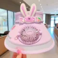 Oplaadbare ventilator zonneklep hoed schattige konijnenoren lege top zomerpet voor vrouwen - Verstelbaar / Konijnen-ventilatorhoed paars