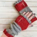 Modische rot graue Strick Fingerlose Handschuhe, warme Armstulpen fur den Winter. - Kreuz Rot