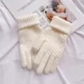 Damen Winter dicke gestrickte Touchscreen Handschuhe warme thermische Fäustlinge - Einheitsgröße / Ananaskeks PLUS - Weiß