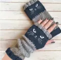 Strick fingerlose Handschuhe Winter Katzen Gesicht Armwärmer grau blau süß warm elastisch Mode - Katzenkopf Marineblau