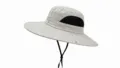 Light grey outdoor sun hat with breathable mesh and windproof chin strap, variant style. - Plain Style (No Fan) / Light Gray