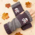 Gestreckte Strick Fingerlose Handschuhe Damen Herbst Winter warm lila grau Totenkopf - Totenkopf Lila