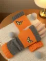 Winter Strick fingerlose Handschuhe orange grau Colorblock mit schöner Schmetterling Stickerei - Schmetterling Orange