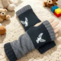 Warme Strick-Fäustlinge ohne Finger für Damen, stilvolle Farbblock-Armstulpen mit Vogelmuster. - Adler Cyan