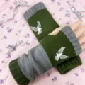 Winter Strick halbfinger Handschuhe thermische Armwärmer mit Vogel Stickerei Damen. - Adler Grün