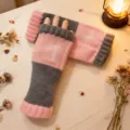 Damen Winter Strick fingerlose Handschuhe rosa grau Armstulpen Warme Glauben Druck Fäustlinge - Kreuz Rosa