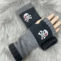 Modische Winter Strick fingerlose Handschuhe mit Totenkopf Druck, bequeme warme Armwärmer. - Totenkopf Cyan
