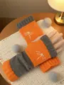Oranger grauer Strick Armstulpen Herbst Winter warme bestickte Libelle fingerlose Handschuhe - Libelle Orange