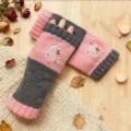 Rosa graue Strick fingerlose Handschuhe warmer Winter Totenkopf Muster Mode Damen Herren - Totenkopf Rosa